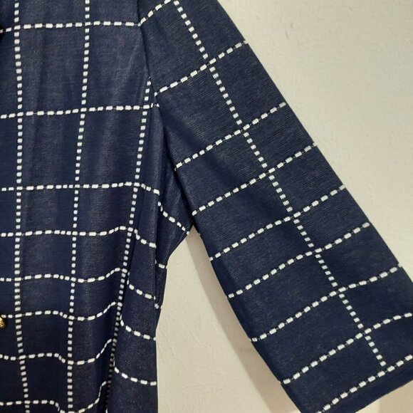 Ming Wang Heritage Fit Blue Dashed Windowpane Open Knit Jacket Gold Buttons 1X - Picture 3 of 7